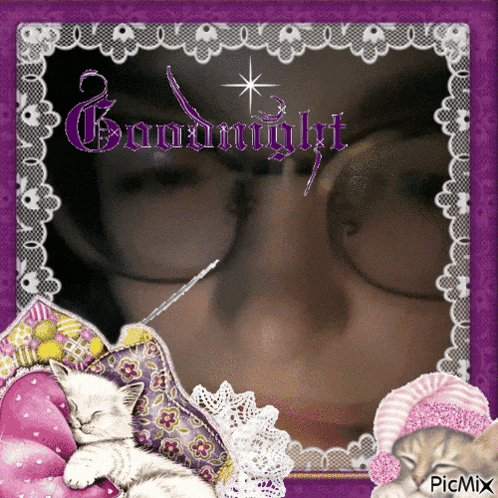 a picture of a woman and a cat with the words goodnight