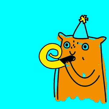 a cartoon character wearing a party hat with a star on top