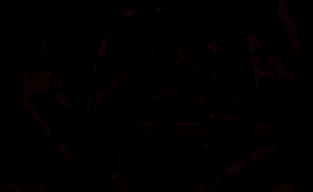 a woman 's head is surrounded by pink and red geometric shapes