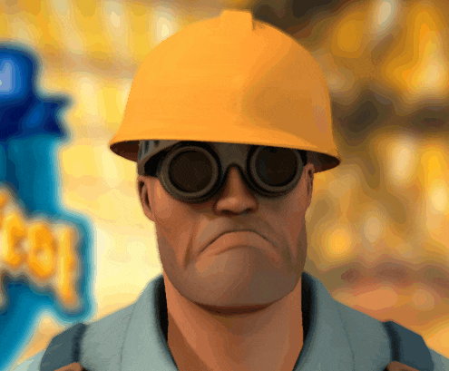 a cartoon man wearing a hard hat and goggles looks sad