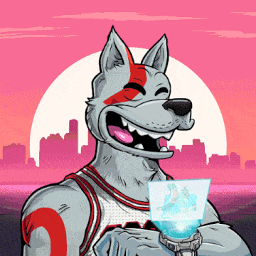 a cartoon drawing of a wolf wearing a red and white jersey