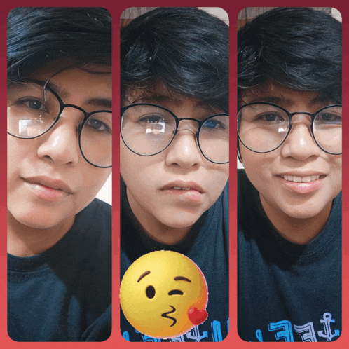 a collage of three pictures of a person wearing glasses and a shirt that says ' free ' on it