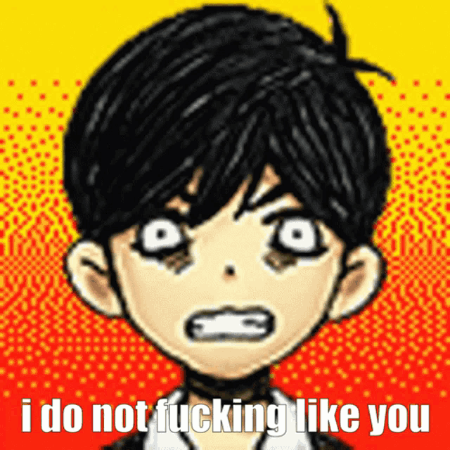 a pixel art of a boy with the words " i do not fucking like you " on the bottom