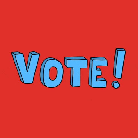 a red background with the word vote in blue