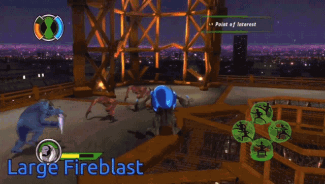 a video game shows a large fireblast coming out of a portal