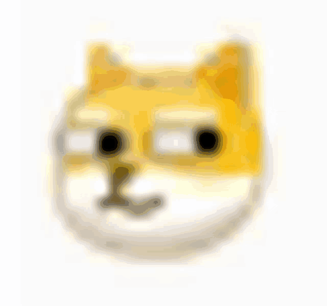 a blurred image of a doge face on a white background