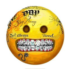 a yellow smiley face with the words stay away on it