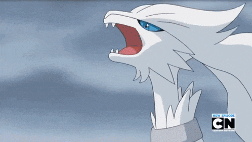 a cartoon of a white dragon with a blue ball coming out of its mouth with cn written on the bottom