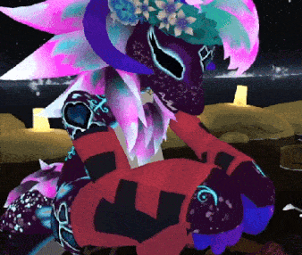 a purple and pink dragon with a crown of flowers