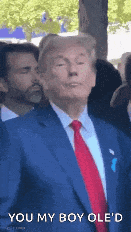 a man in a suit and tie is standing in front of a crowd .