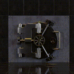 a picture of a vault door on a black background .