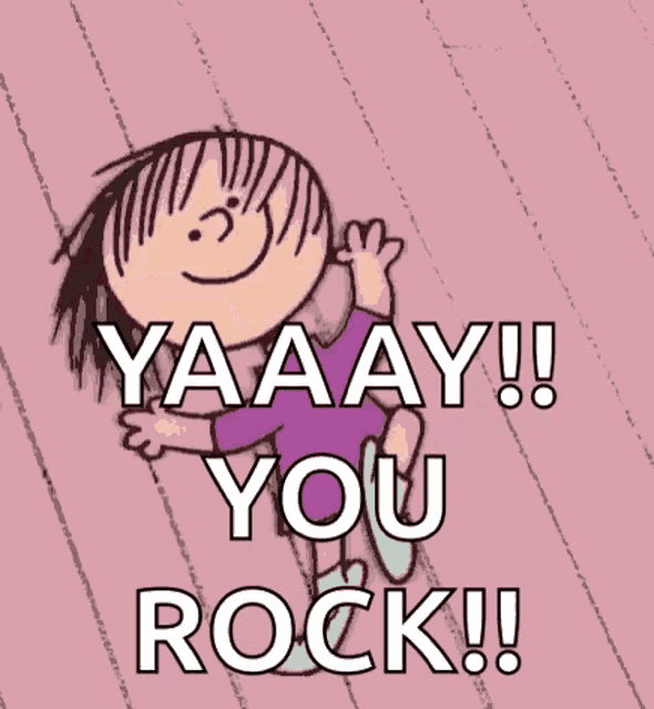 a cartoon of a girl with the words yaaay you rock