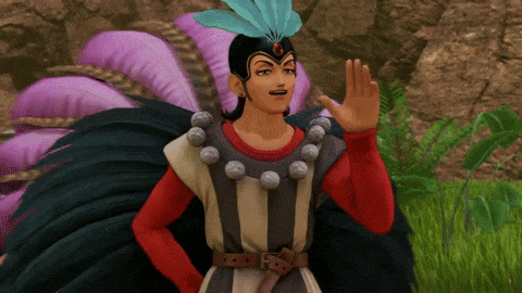 a cartoon character wearing a feathered hat waving