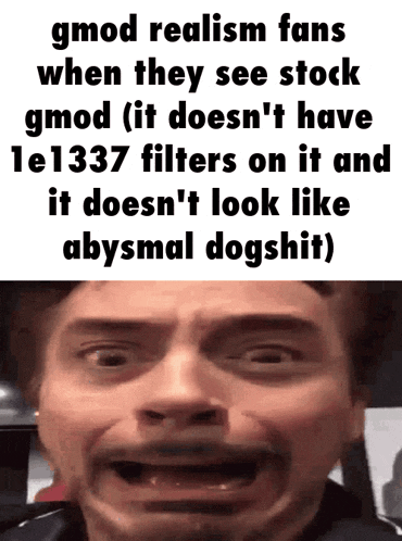 gmod realism fans when they see stock gmod ( it does n't have 1e1337 filters on it and
