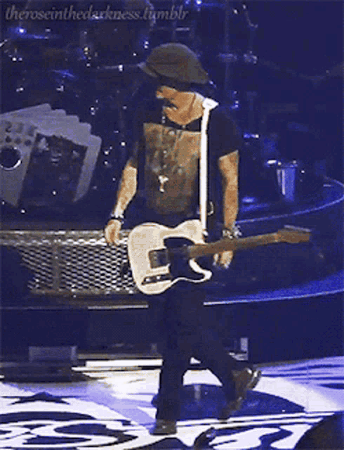 a man playing a guitar on a stage with the words " theroseinthedarkness.tumblr " on the bottom right