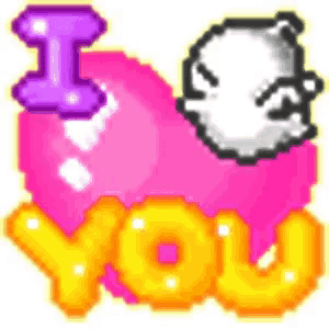 a pixel art drawing of a heart with the words i love you on it