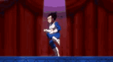 a pixel art of a person dancing on a stage with the word bingo on the bottom right