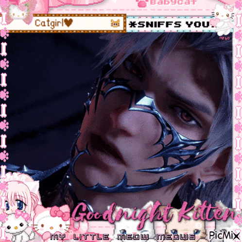 a picture of a man with a mask on his face with the words goodnight kitten on the bottom