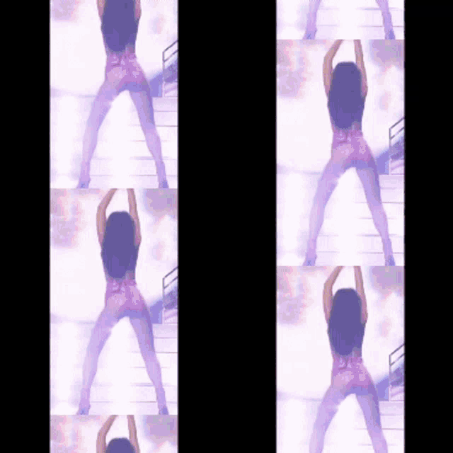a collage of images of a woman in a pink bodysuit