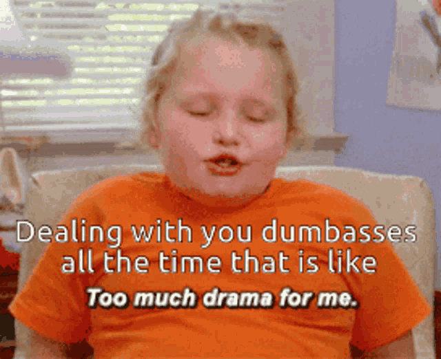a child is sitting in a chair with a caption that says dealing with you dumbasses all the time that is like