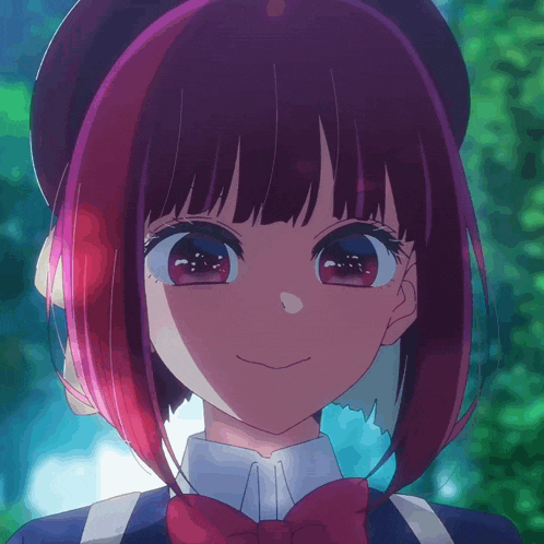 a close up of a anime girl with red hair