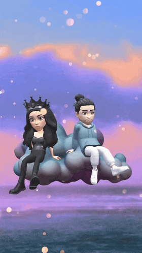 a man and a woman are sitting on a cloud together