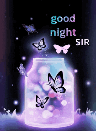 a picture of butterflies flying out of a jar that says " good night sir "