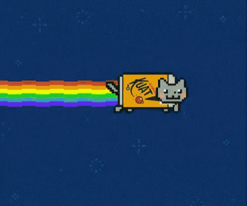 a pixel art drawing of a room with a cat and a rainbow