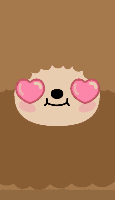 a cartoon sloth with heart shaped eyes and a smile on its face