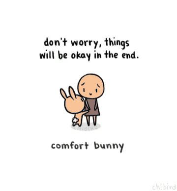 a cartoon drawing of a man and a bunny with the words comfort bunny below them