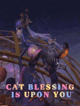 a poster that says cat blessing is upon you with a picture of a woman