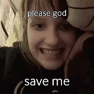 a young girl is smiling and asking for god to save her .