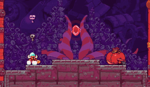 a video game shows a purple flower with a red jewel in the middle