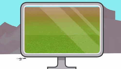 a cartoon illustration of a computer monitor with a green screen .