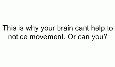 a text that says `` this is why your brain cant help to notice movement . or can you ? ''