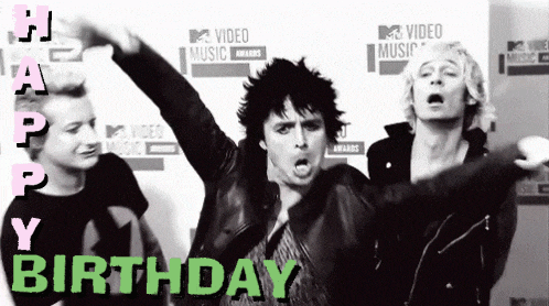 a black and white photo of three men with the words happy birthday on the bottom right