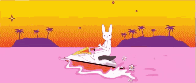 a cartoon of a bunny riding a jet ski