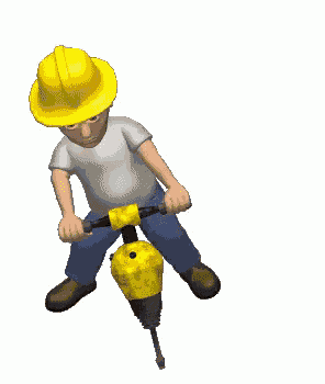 a construction worker wearing a yellow hard hat is using a yellow drill