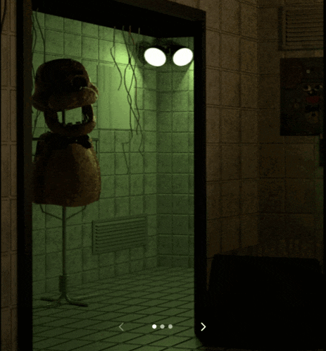 a picture of a room with a teddy bear head hanging from the ceiling