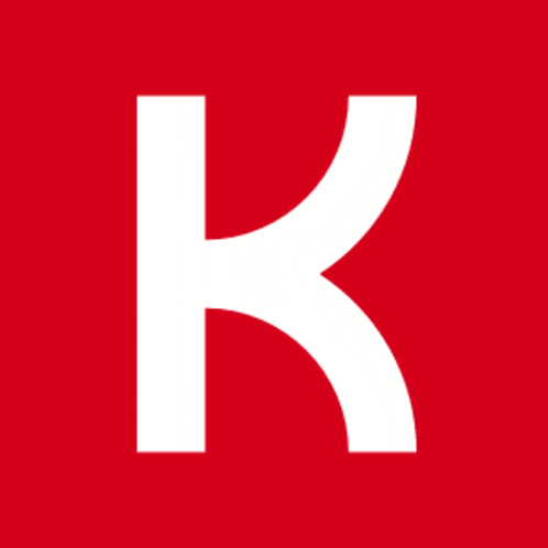 a red background with a white k on it