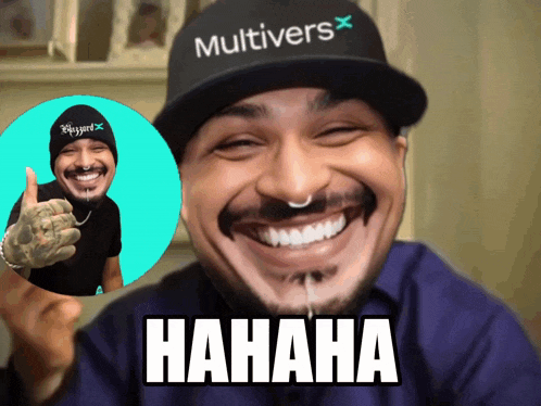 a man wearing a hat that says " multivers " on it