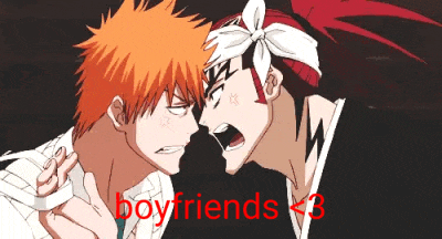 two anime characters are facing each other with the words boyfriends < 3 written below them