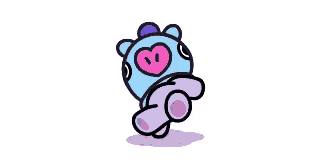 a cartoon drawing of a blue and purple animal with a heart on its chest .