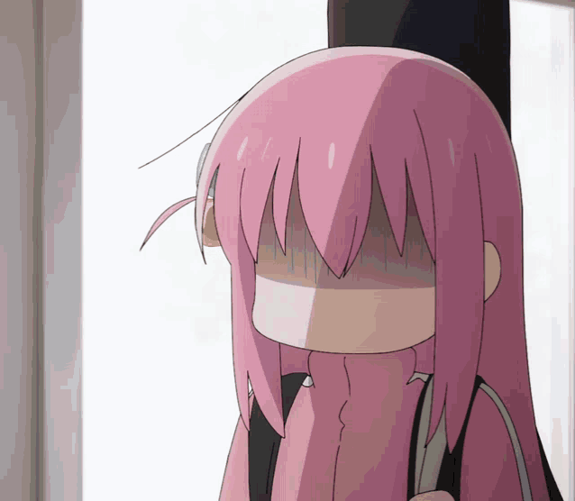 a pink haired anime character with a surprised expression on her face