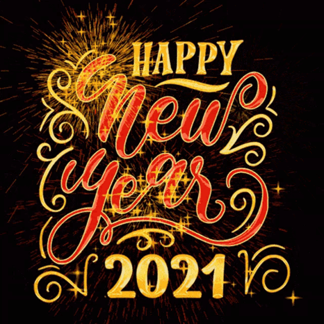 a happy new year greeting with fireworks in the background