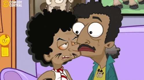 a cartoon of a man kissing another man on the cheek with comedy central written on the bottom