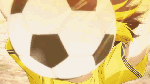 a person in a yellow shirt is about to catch a soccer ball