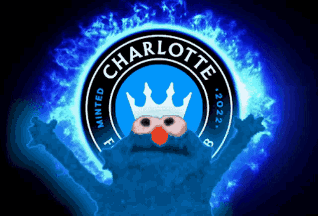 a logo for charlotte minted in 2022 with a monster in the middle