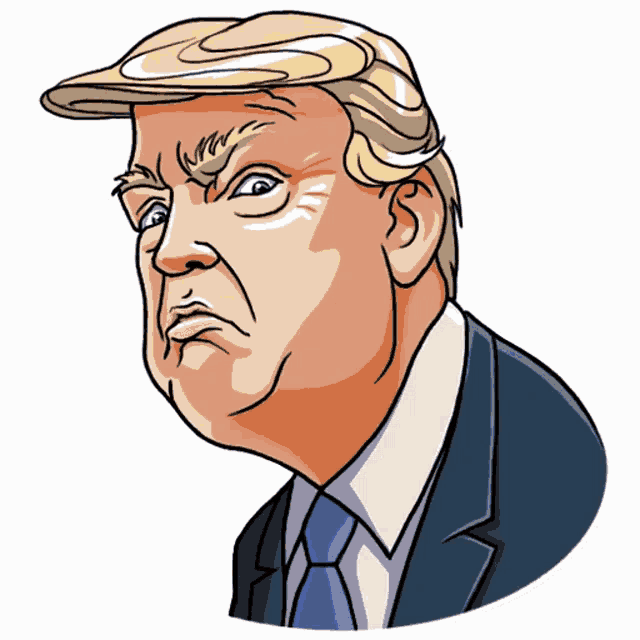 a cartoon drawing of donald trump with an angry expression