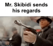 a man in a suit and hat is holding a gun in his hand .